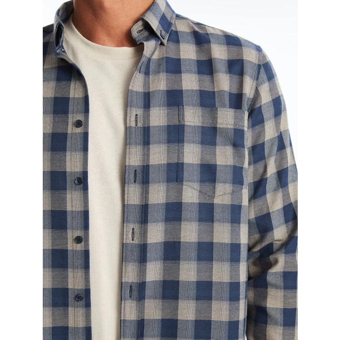 LCWAIKIKI Classic Bej Regular Fit Uzun Kollu Ekose Gabardin Erkek Gömlek