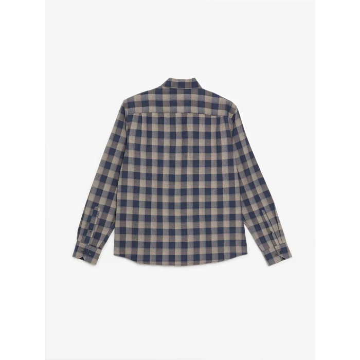 LCWAIKIKI Classic Bej Regular Fit Uzun Kollu Ekose Gabardin Erkek Gömlek