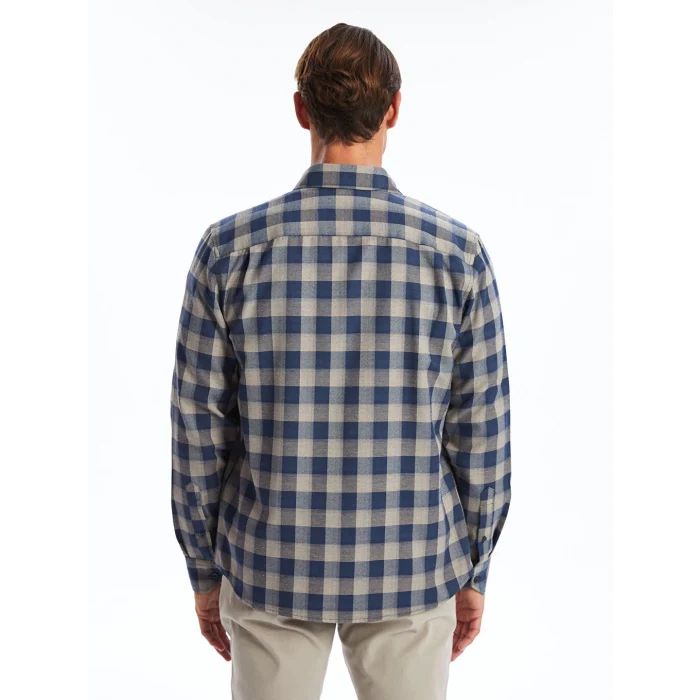 LCWAIKIKI Classic Bej Regular Fit Uzun Kollu Ekose Gabardin Erkek Gömlek