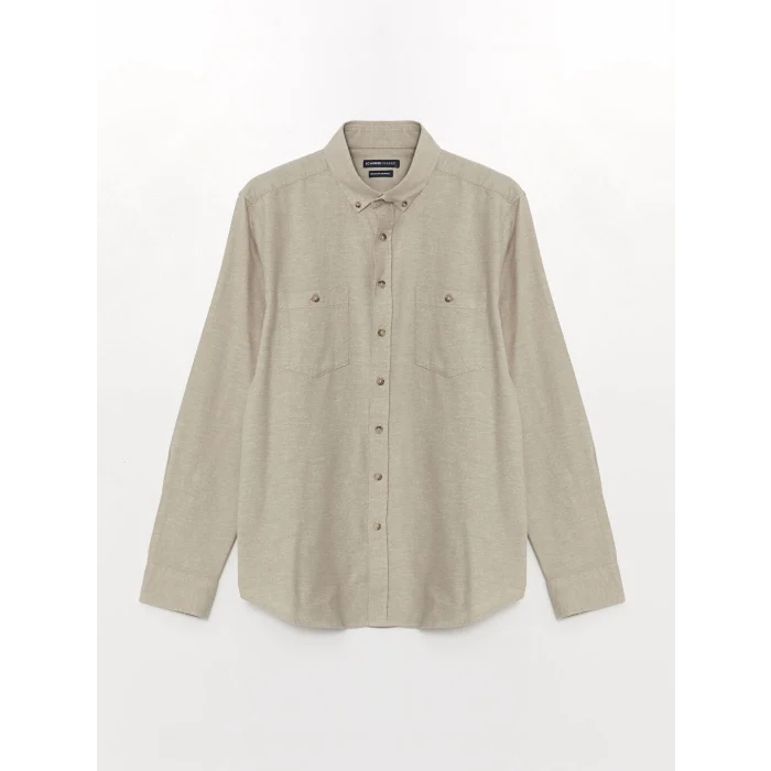 LCWAIKIKI Classic Bej Regular Fit Uzun Kollu Gabardin Erkek Gömlek