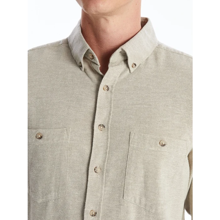 LCWAIKIKI Classic Bej Regular Fit Uzun Kollu Gabardin Erkek Gömlek