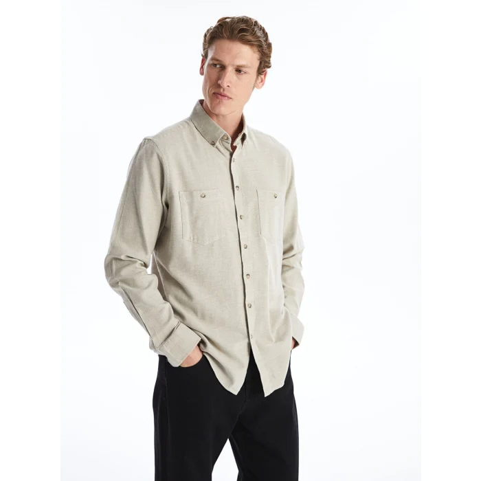 LCWAIKIKI Classic Bej Regular Fit Uzun Kollu Gabardin Erkek Gömlek