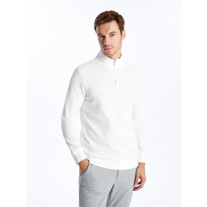 LCWAIKIKI Classic Ekru Dik Yaka Uzun Kollu Erkek Sweatshirt