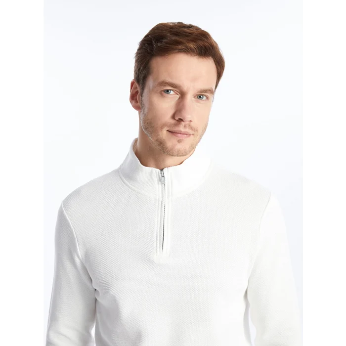 LCWAIKIKI Classic Ekru Dik Yaka Uzun Kollu Erkek Sweatshirt