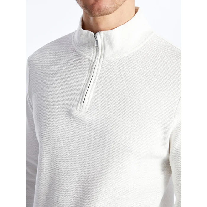 LCWAIKIKI Classic Ekru Dik Yaka Uzun Kollu Erkek Sweatshirt