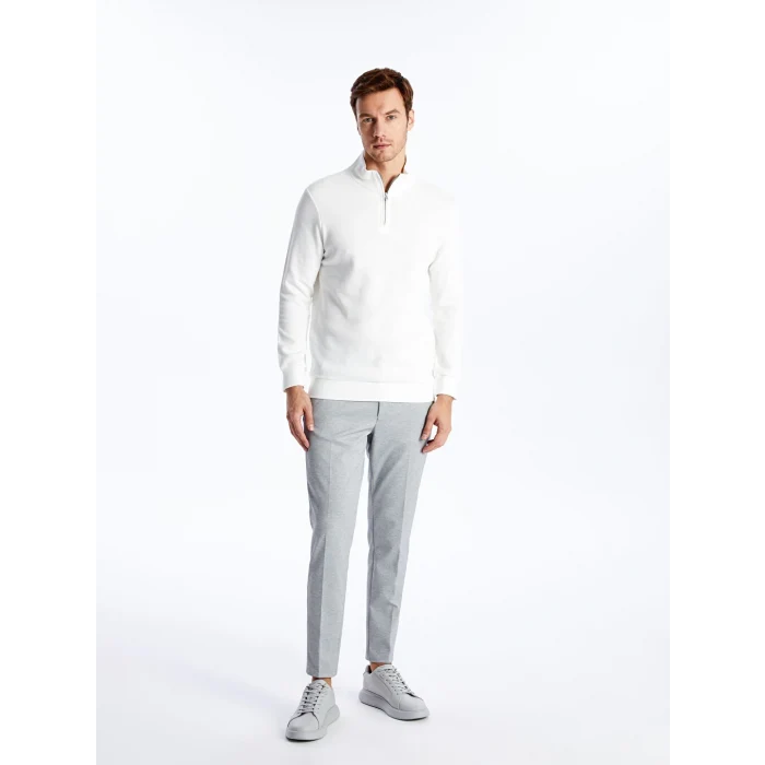 LCWAIKIKI Classic Ekru Dik Yaka Uzun Kollu Erkek Sweatshirt