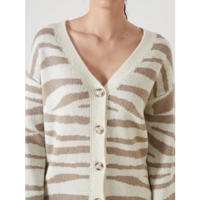 LCWAIKIKI Classic Ekru V Yaka Zebra Desenli Kadın Triko Hırka