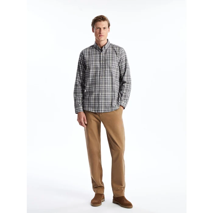 LCWAIKIKI Classic Gri Regular Fit Uzun Kollu Ekose Erkek Gömlek