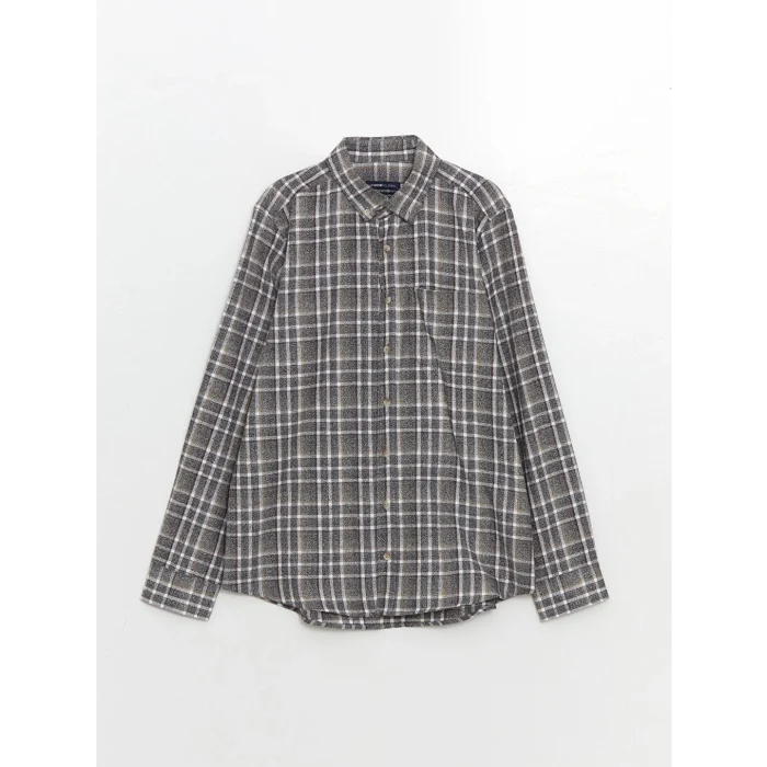 LCWAIKIKI Classic Gri Regular Fit Uzun Kollu Ekose Erkek Gömlek