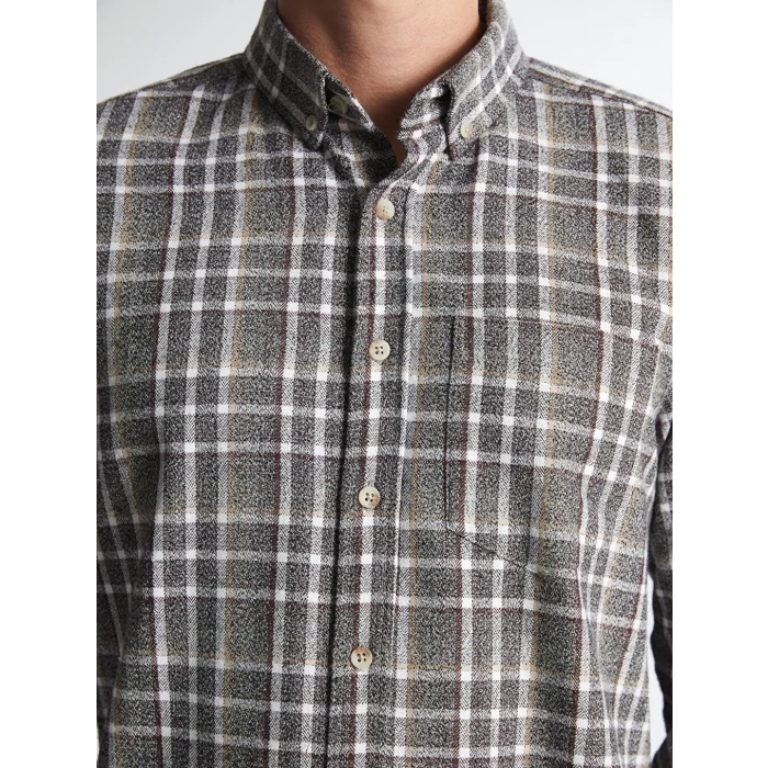 LCWAIKIKI Classic Gri Regular Fit Uzun Kollu Ekose Erkek Gömlek