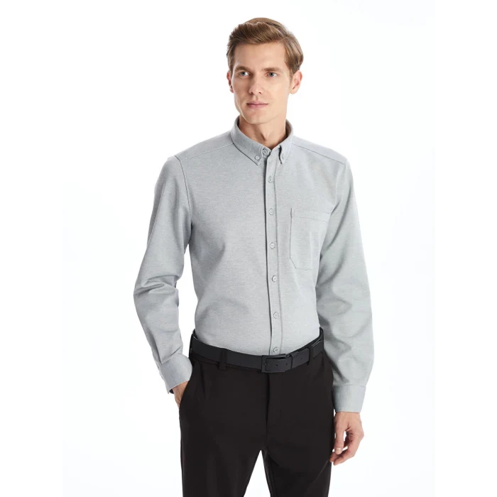 LCWAIKIKI Classic Gri Regular Fit Uzun Kollu Erkek Gömlek