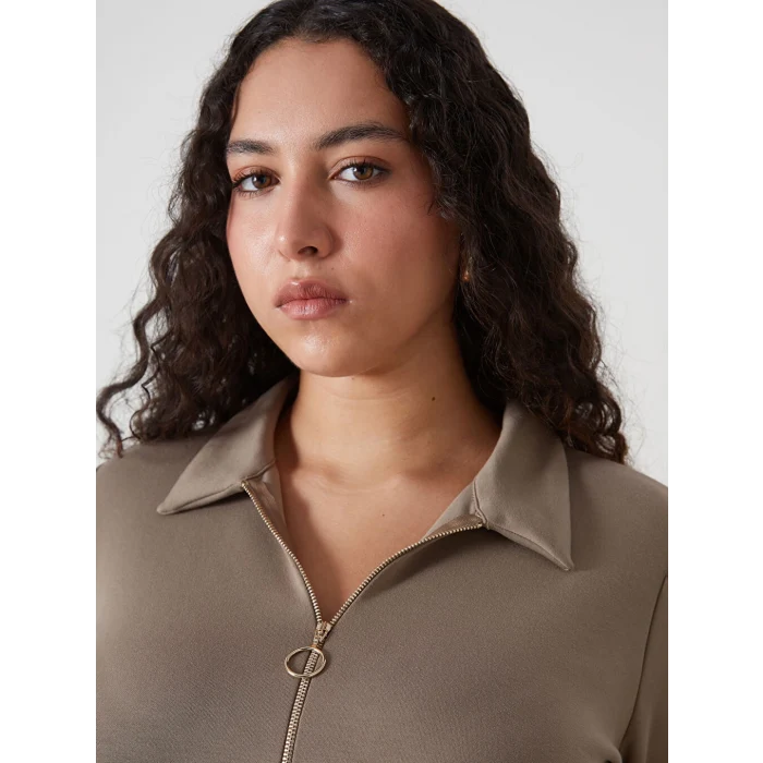 LCWAIKIKI Classic Kahverengi Gömlek Yaka Kadın Elbise