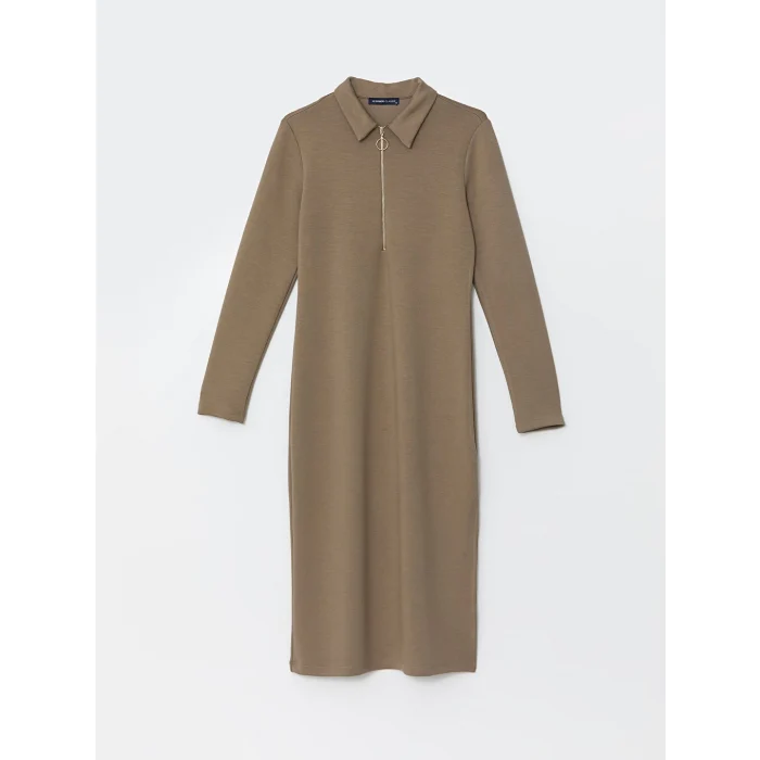 LCWAIKIKI Classic Kahverengi Gömlek Yaka Kadın Elbise