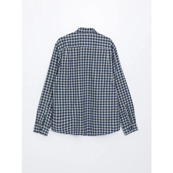 LCWAIKIKI Classic Lacivert Düğmeli Yaka Ekose Regular Fit Erkek Gömlek