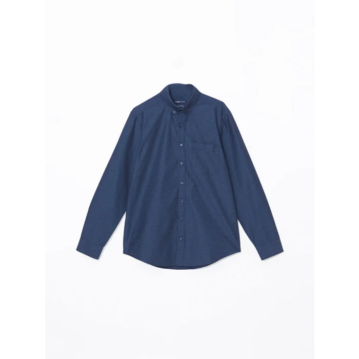 LCWAIKIKI Classic Lacivert Regular Fit Uzun Kollu Armürlü Erkek Gömlek