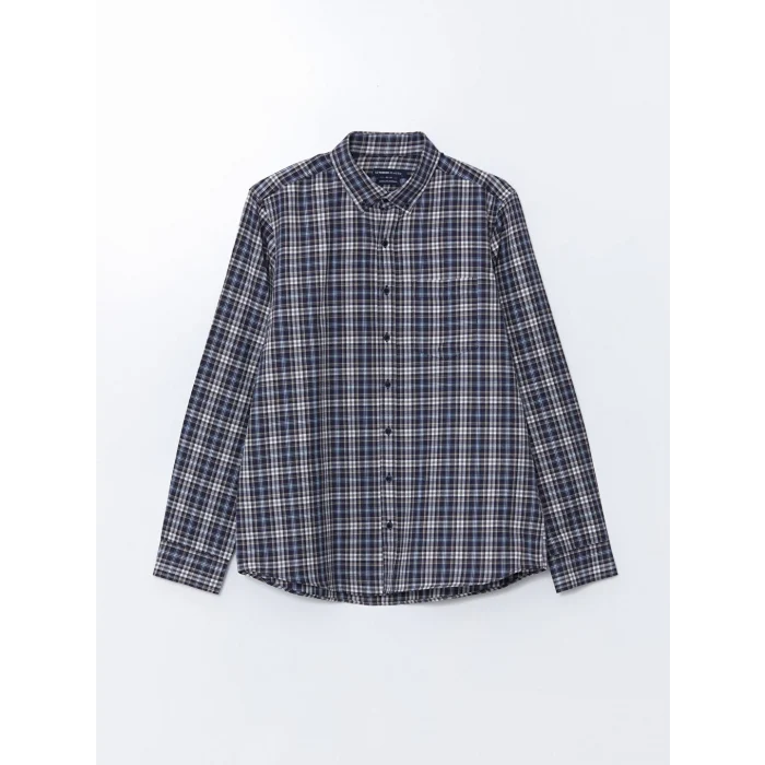LCWAIKIKI Classic Lacivert Regular Fit Uzun Kollu Ekose Erkek Gömlek