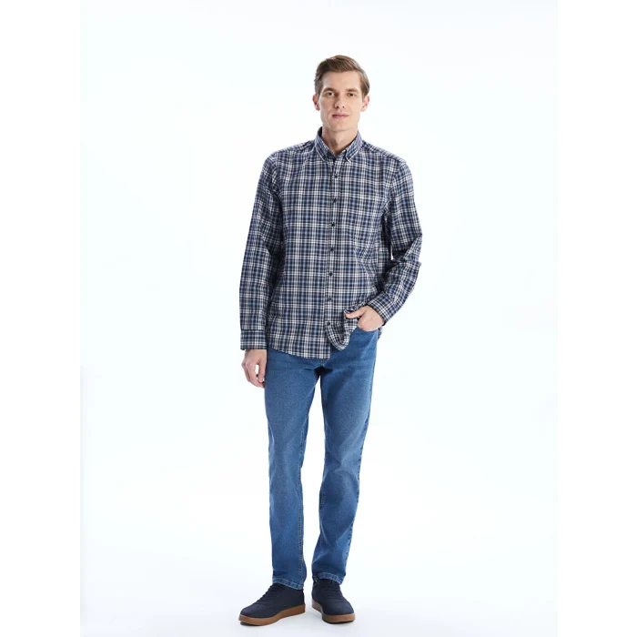 LCWAIKIKI Classic Lacivert Regular Fit Uzun Kollu Ekose Erkek Gömlek