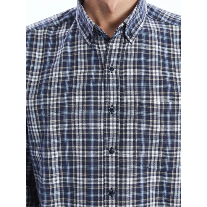 LCWAIKIKI Classic Lacivert Regular Fit Uzun Kollu Ekose Erkek Gömlek