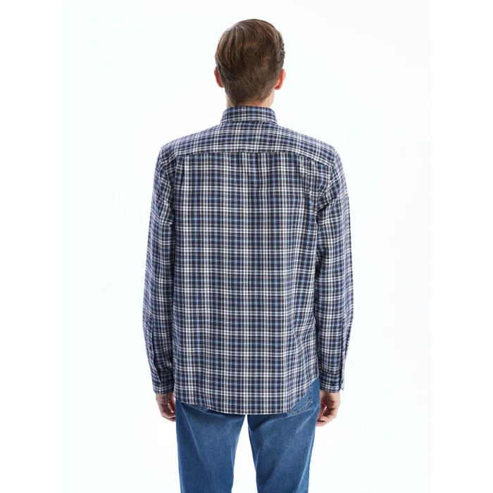 LCWAIKIKI Classic Lacivert Regular Fit Uzun Kollu Ekose Erkek Gömlek