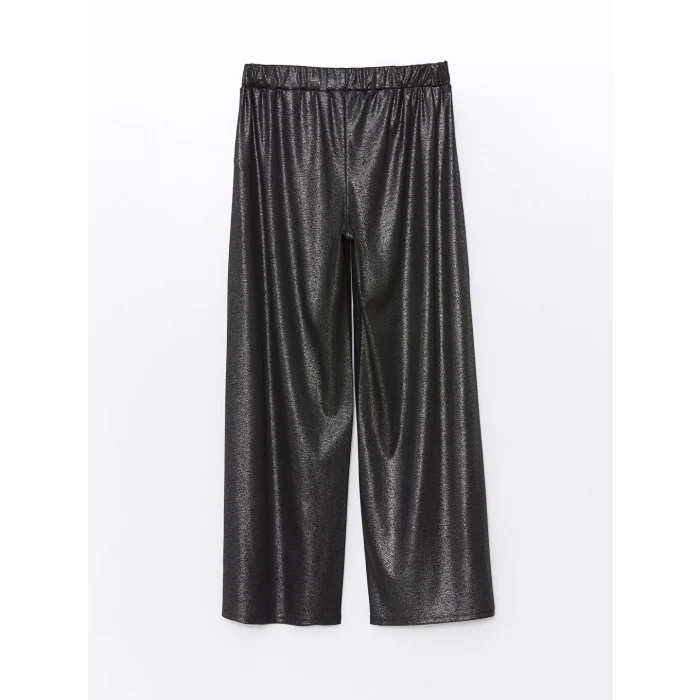LCWAIKIKI Classic Siyah Beli Lastikli Düz Geniş Paça Kadın Metalik Pantolon