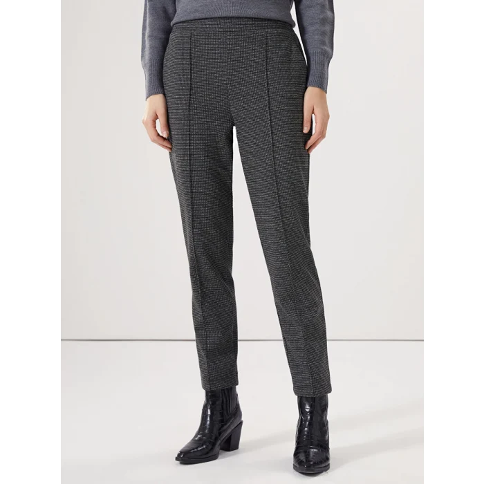 LCWAIKIKI Classic Siyah Beli Lastikli Ekose Kadın Pantolon