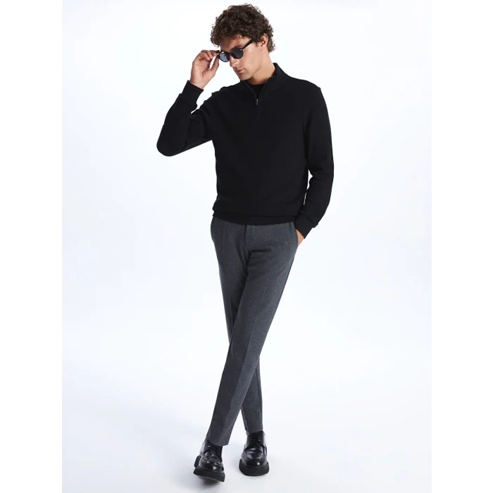 LCWAIKIKI Classic Siyah Dik Yaka Uzun Kollu Erkek Sweatshirt