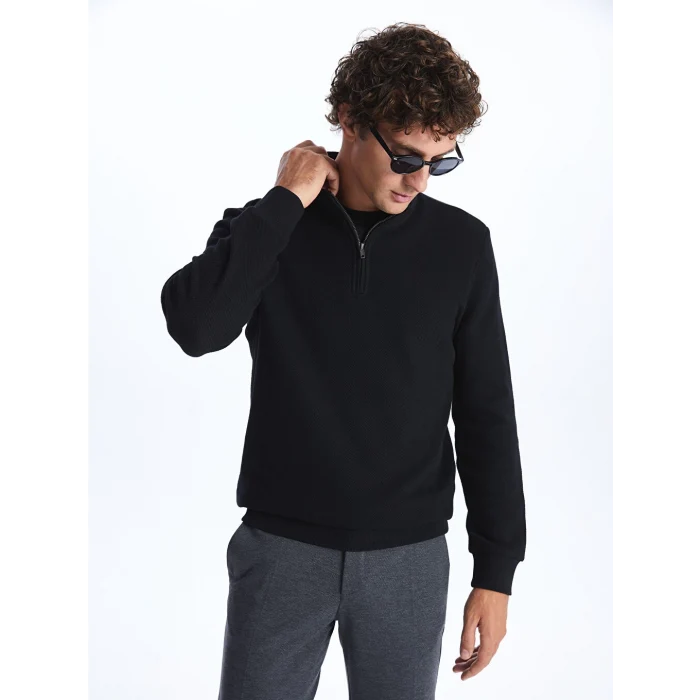 LCWAIKIKI Classic Siyah Dik Yaka Uzun Kollu Erkek Sweatshirt