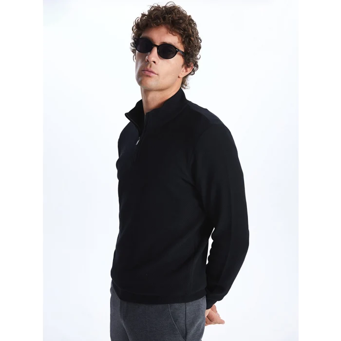 LCWAIKIKI Classic Siyah Dik Yaka Uzun Kollu Erkek Sweatshirt