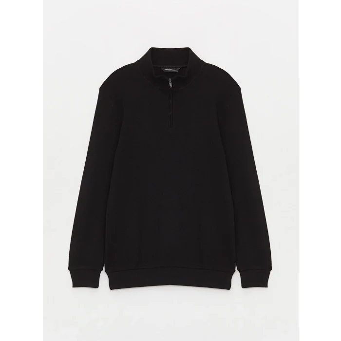 LCWAIKIKI Classic Siyah Dik Yaka Uzun Kollu Erkek Sweatshirt