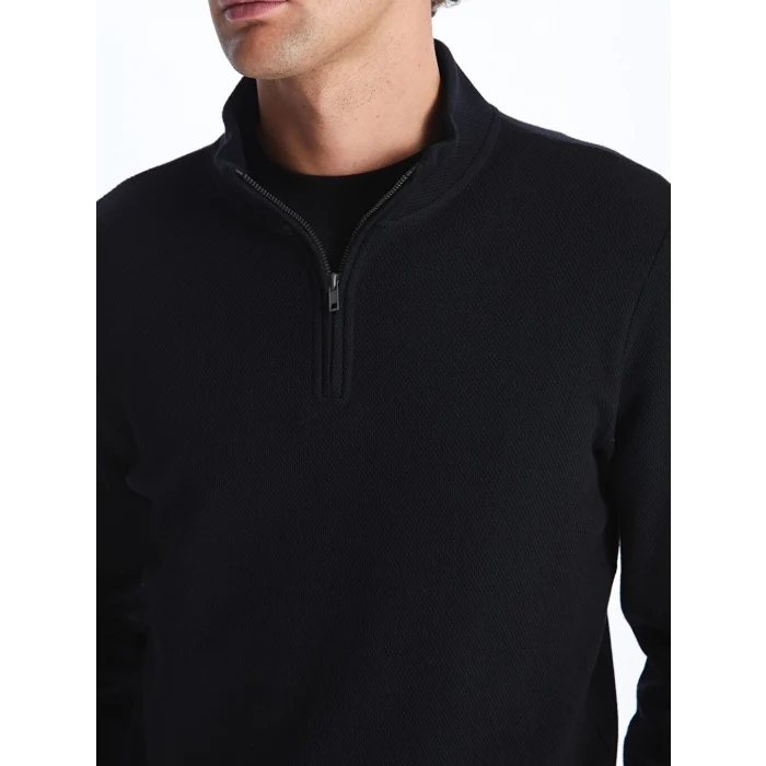 LCWAIKIKI Classic Siyah Dik Yaka Uzun Kollu Erkek Sweatshirt