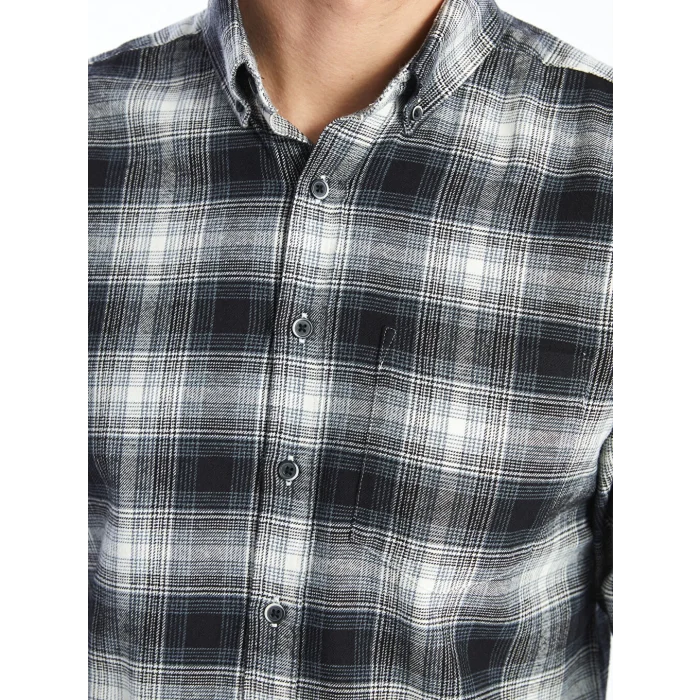 LCWAIKIKI Classic Siyah Regular Fit Uzun Kollu Ekose Poplin Erkek Gömlek