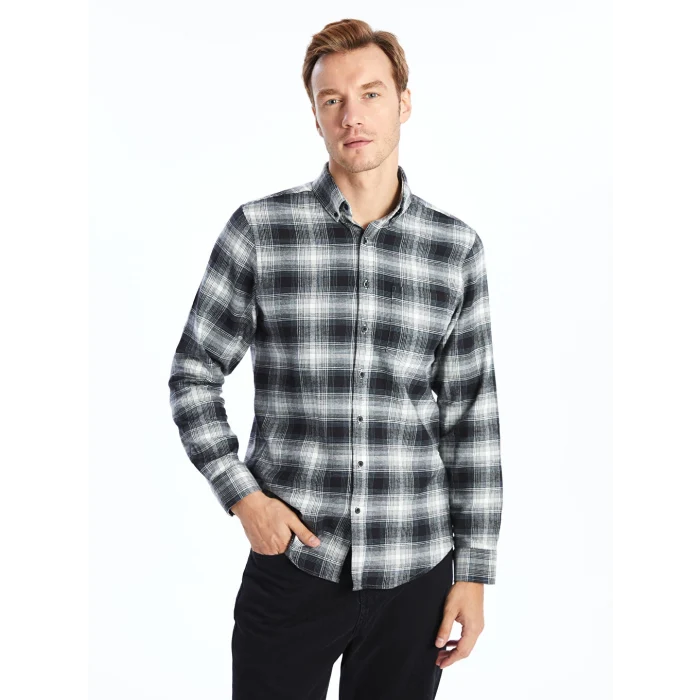 LCWAIKIKI Classic Siyah Regular Fit Uzun Kollu Ekose Poplin Erkek Gömlek