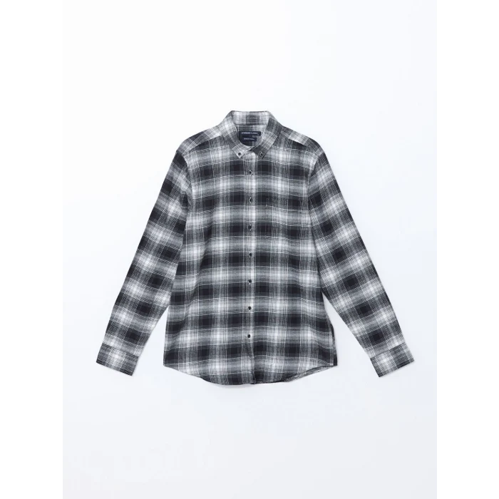 LCWAIKIKI Classic Siyah Regular Fit Uzun Kollu Ekose Poplin Erkek Gömlek
