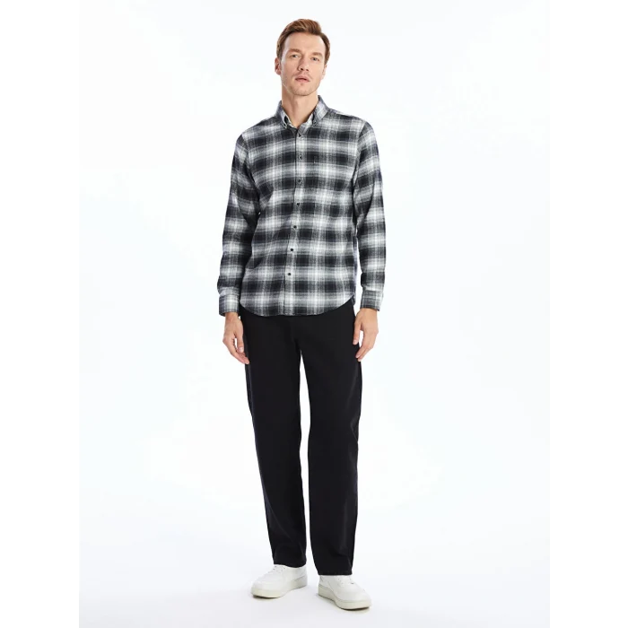 LCWAIKIKI Classic Siyah Regular Fit Uzun Kollu Ekose Poplin Erkek Gömlek