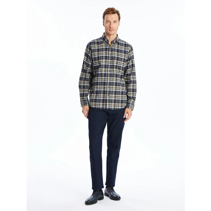 LCWAIKIKI Classic Yeşil Regular Fit Uzun Kollu Ekose Gabardin Erkek Gömlek