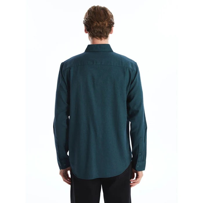 LCWAIKIKI Classic Yeşil Regular Fit Uzun Kollu Gabardin Erkek Gömlek