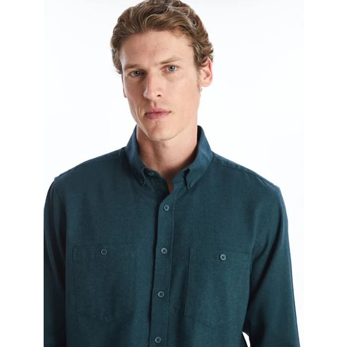 LCWAIKIKI Classic Yeşil Regular Fit Uzun Kollu Gabardin Erkek Gömlek