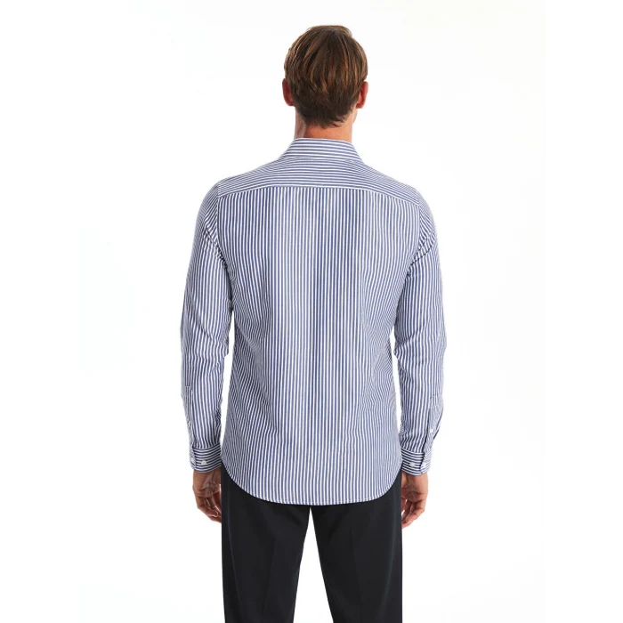 LCWAIKIKI Formal Lacivert Slim Fit Uzun Kollu Çizgili Poplin Erkek Gömlek