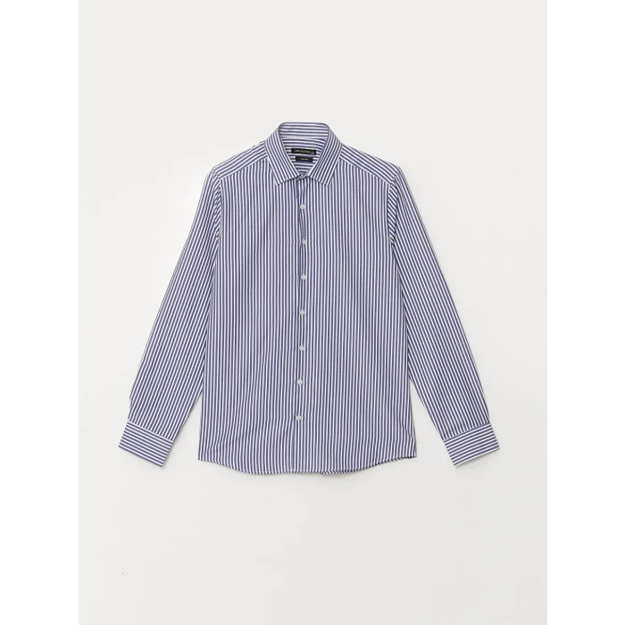 LCWAIKIKI Formal Lacivert Slim Fit Uzun Kollu Çizgili Poplin Erkek Gömlek