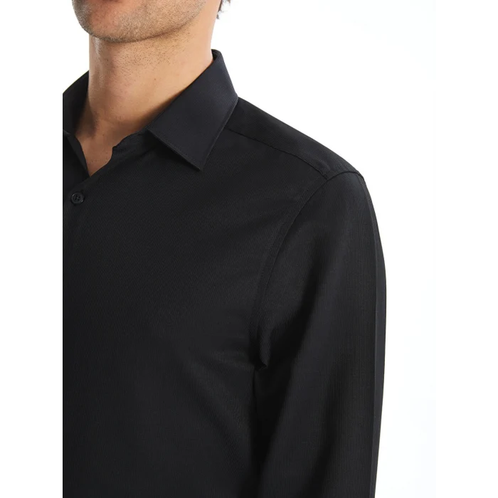 LCWAIKIKI Formal Siyah Slim Fit Uzun Kollu Armürlü Erkek Gömlek
