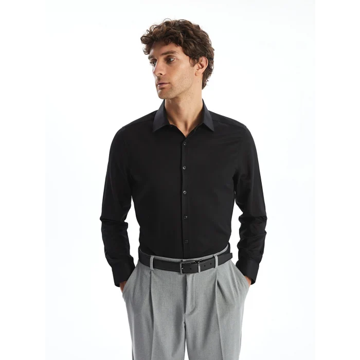 LCWAIKIKI Formal Siyah Slim Fit Uzun Kollu Armürlü Erkek Gömlek