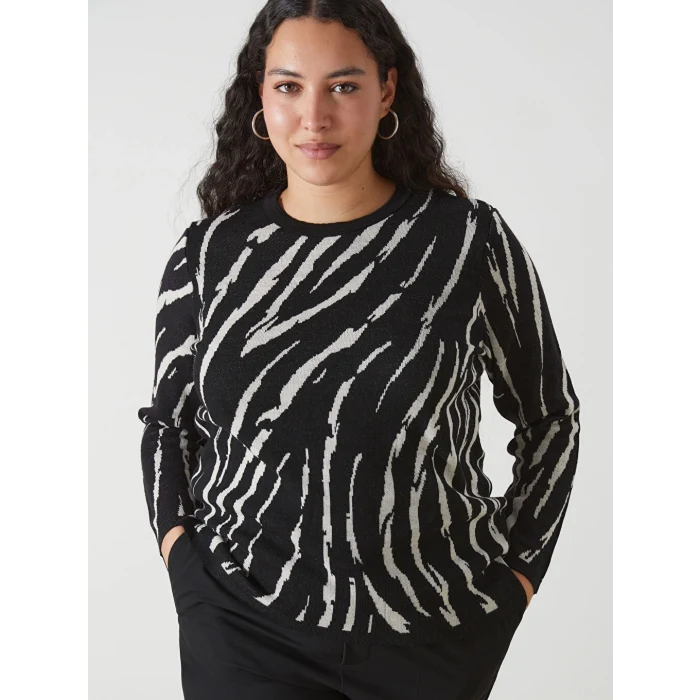 LCW Grace Siyah Bisiklet Yaka Desenli Kadın Triko Kazak