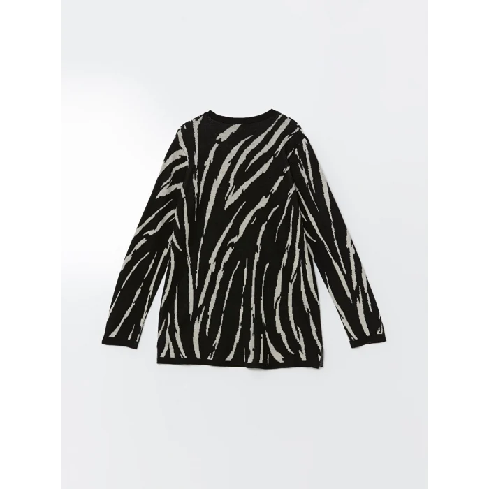 LCW Grace Siyah Bisiklet Yaka Desenli Kadın Triko Kazak