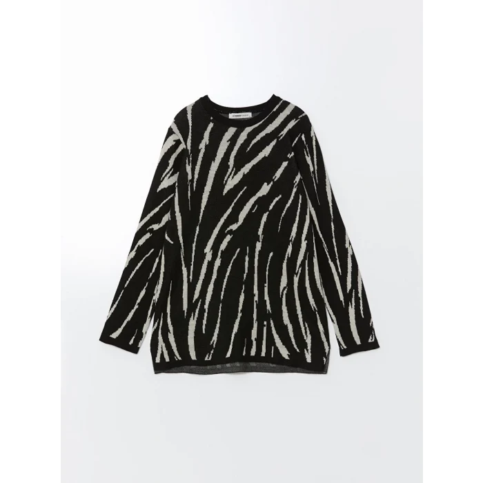 LCW Grace Siyah Bisiklet Yaka Desenli Kadın Triko Kazak