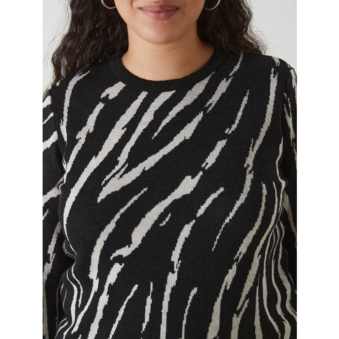 LCW Grace Siyah Bisiklet Yaka Desenli Kadın Triko Kazak