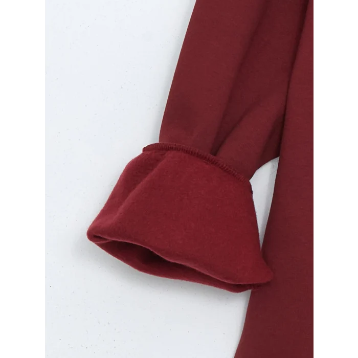 LCW Vision Bordo Bisiklet Yaka Nakışlı Oversize Kadın Kalın Sweatshirt