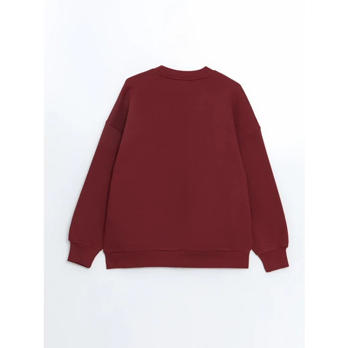 LCW Vision Bordo Bisiklet Yaka Nakışlı Oversize Kadın Kalın Sweatshirt