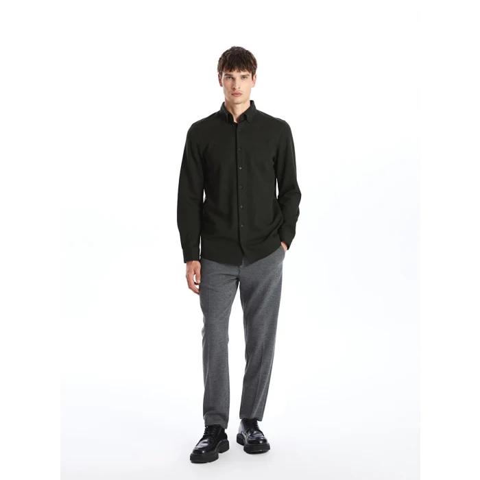 SOUTHBLUE Haki Slim Fit Uzun Kollu Erkek Gömlek