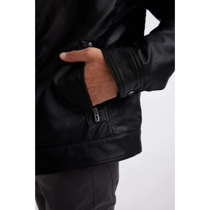 N9693 Kapüşonlu İçi Yumuşak Tüylü Suni Deri Mont