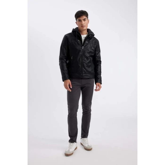 N9693 Kapüşonlu İçi Yumuşak Tüylü Suni Deri Mont